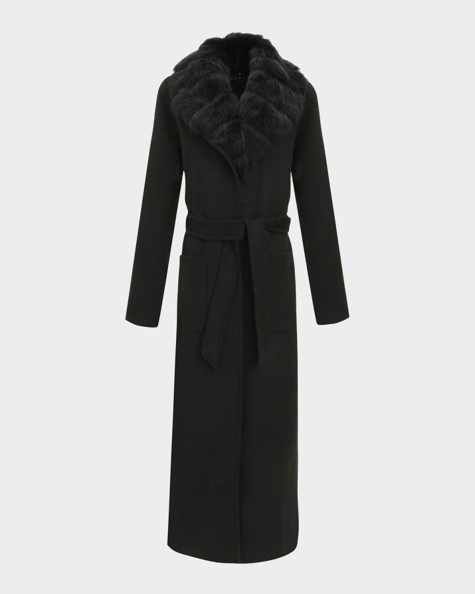 Belted Cashmere-Wool Coat with Detachable Merinillo Lamb Shearling Collar